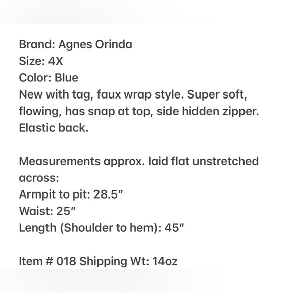 NWT Agnes Orinda Blue Dress Size 4X - Picture 6 of 6